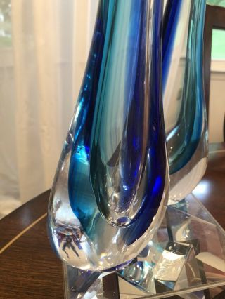 Rare Signed Set Of Two Murano Glass Single Drop Vase Italy Pair Label Couple 14” 4