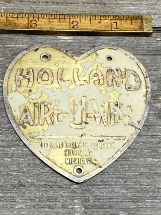 Rare Vintage Holland Furnace Co Brass Heart Shaped Badge Aire - U - Well