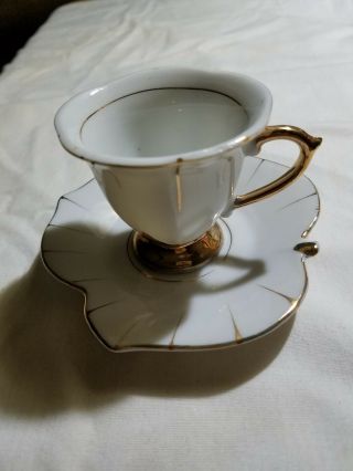 Vintage Royal Sealy Of Japan White And Gold China Coffee/tea Cup And Saucer.  Mini