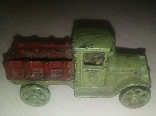 Antique 1920 - 30s Hubley Kilgore Ac Williams Cast Iron Green & Red Stake Truck