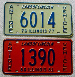 1977 And 1981 Illinois Antique Vehicle License Plates (2 Plates)
