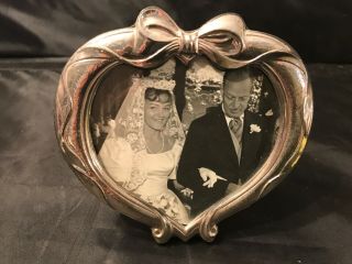 Made In Italy 925 Sterling Silver Heart Shaped Wedding Picture Frame 4.  5”x5”