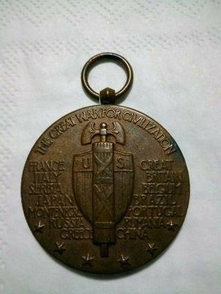Wwi The Great War For Civilization Us Service Medal,  Vintage Antique U.  S.  Army