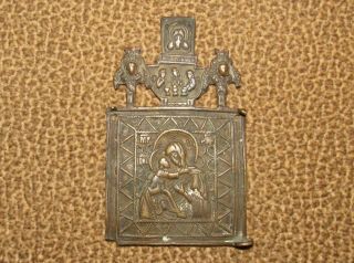 Antique 18 - 19th Russian Orthodox Bronze Icon Our Lady Of Vladimir