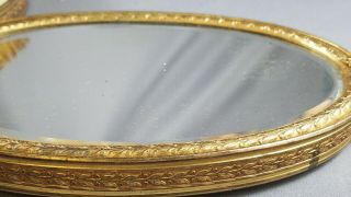 Vtg Rare Apollo Gold Hand Mirror & Brush Set w/ Hand Painted Miniature Portrait 6