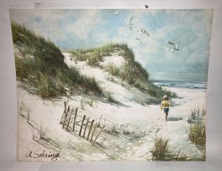 1975 A Day At The Beach Print By Adolph Sehring Lithograph Usa 15” X 19”