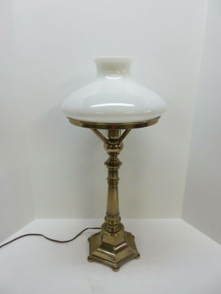 Rare Vintage Stiffel Brass Table Lamp 3 - Way Switch With Milk Glass Top