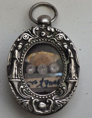 Rare Antique Relic Saints Silver Unique Small Reliquary Pendent 1800s