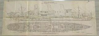 Vintage Ocean Liner Detailed Blueprint Plan Ss Laviathan 1923 29 " X11 "