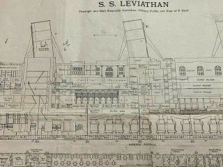 Vintage Ocean Liner detailed blueprint plan SS Laviathan 1923 29 