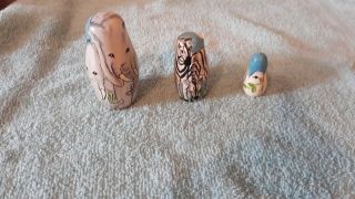 Wooden Nesting Dolls.  Set Of 3.  Vintage.  Elephant,  Zebra,  And Dove.  Toy