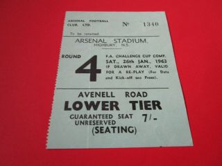 Match Ticket Stub : Rare - Arsenal V Sheffield Wednesday 1962/3 F.  A.  Cup 4th