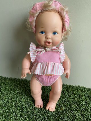 1984 Mattel Bottle Time Baby Vintage Doll 10 " In Pink Outfit