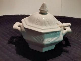 California Pottery Soup Tureen With Ladle And Wheat Pattern