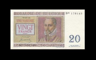 1.  7.  1950 Belgium 20 Francs French France Rare ( (aunc/unc))
