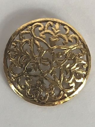 Rare Vtg Chanel Cc Logo Round Gold Brooch
