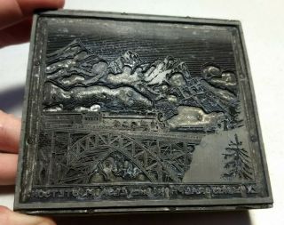 Vintage Letterpress Printing Block Personalized Bookplate Train Bridge Mountains