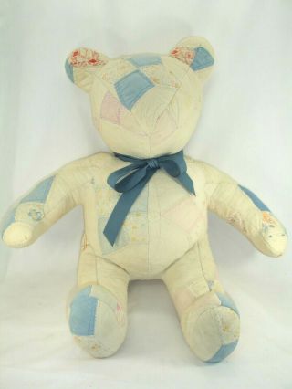 Hand Crafted Teddy Bear From Antique Quilt,  15 Inches Sitting.
