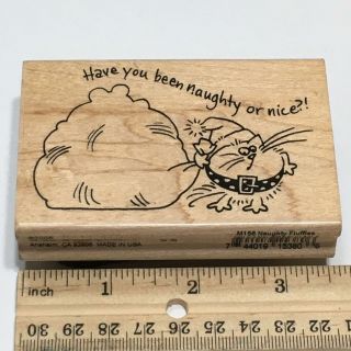 Stampendous Naughty Fluffles Christmas Fat Santa Cat Rubber Stamp Rare