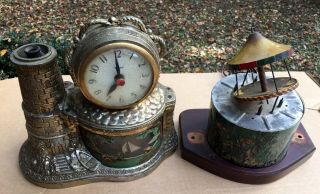 Vintage Nautical United Clock Corp Brass Sailboats Boat Lighthouse Motion Clock