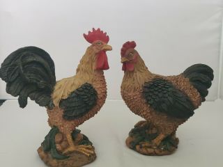 Rare Vintage Set Of 2 7.  5 " Roosters Figurines