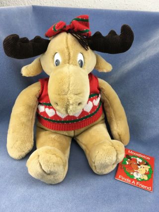 Vintage 80s Christmas Moose Holly Stuffed Plush Animal Friend Of Moostletoe