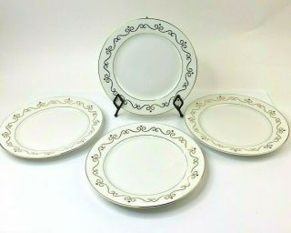 Rare Set Of 4 Pier 1 Holiday Scroll Red Dots Christmas 10 1/4 " Dinner Plates
