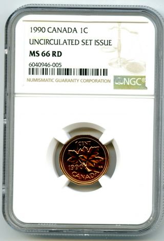 1990 Canada Cent Ngc Ms66 Rd Copper Uncirculated Set Issue Coin Pop=1 Rare Penny