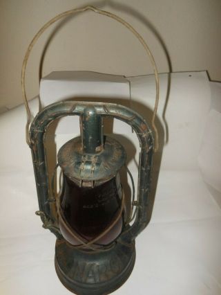 Antique Dietz Monarch Lantern Marked York,  N.  Y.  U.  S.  A.  Red Globe 14