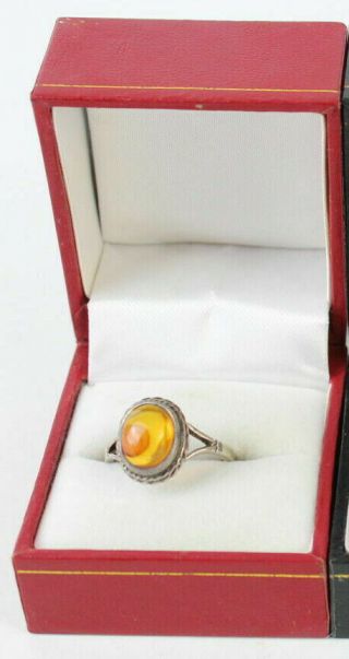Rare Vintage.  925 Sterling Silver Ring Set With Baltic Amber Stone,  Case