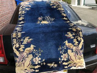 Auth: Antique Art Deco Chinese Rug Rare Peking Fine Blue Collectible 4x6 Nr