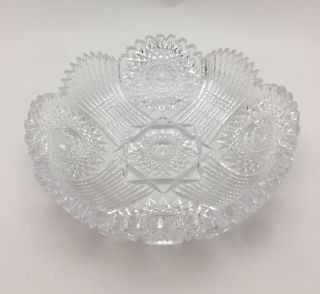 Vintage Cut Glass Heavy Lead Crystal Serving Dish Bowl Sawtooth Edge 7.  75 " Dia