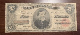 Fr 364 1891 $5 Treasury Note Civil War Gen.  Thomas – Rare Red Seal Legal Tender