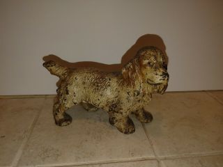 Antique Cast Iron White Cocker Spaniel Dog Toy Art Statue Paperweight