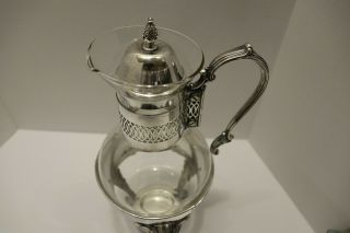 VINTAGE SILVER PLATE & GLASS COFFEE/TEA CARAFE PITCHER WITH STAND 2