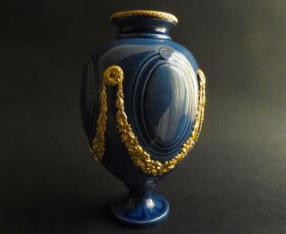 Rare Ovoid Blue Grey Paul Milet Sevres Antique Vase Extensive Ormolu 1910 5 3/4 "