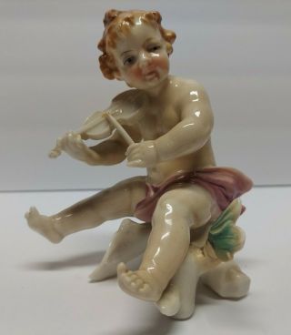 Karl Ens Volkstedt Cherub Naked Putti Antique Figurine W Germany Violin Fiddle