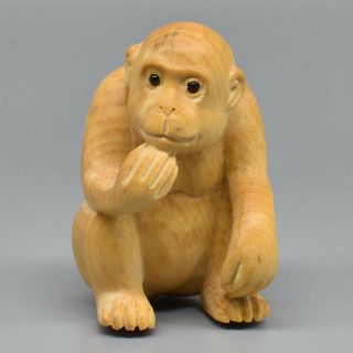 Hand Carved Japanese Boxwood Netsuke Handy Wood Carving Figurine Wise Monkey