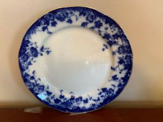 Hard To Find Antique Flow Blue Ironstone Dinner Plate - Vermont Pattern