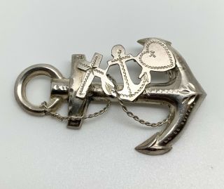 Antique Faith Hope & Charity Silver Pendant - Sweetheart Victorian Brooch