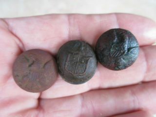 3 Antique Civil War Dug Relic Union Eagle & York Coat Buttons - Virginia Dug