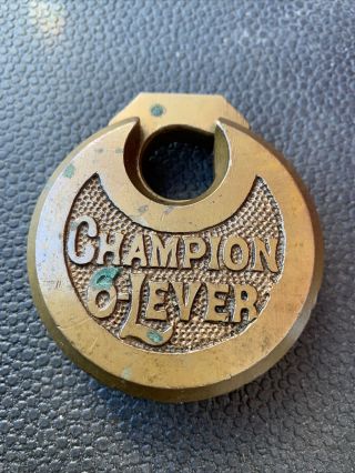 Antique Collectible Champion 6 Lever Solid Brass Lock No Key