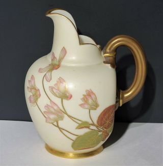 Antique Royal Worcester Porcelain Pitcher Vase w Flowers 2