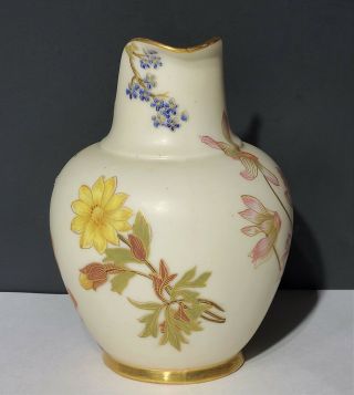 Antique Royal Worcester Porcelain Pitcher Vase w Flowers 3