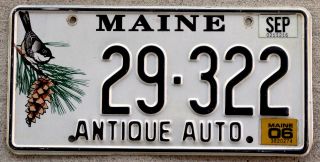 Maine " Chickadee And Pine - Cone " Antique Auto License Plate With A 2006 Sticker