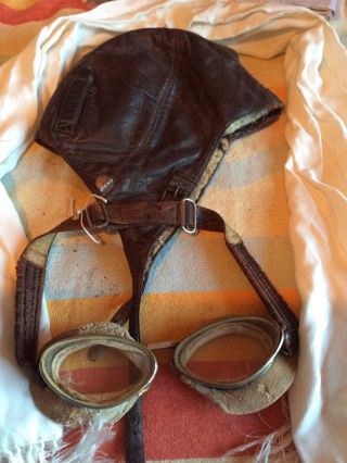 Rare Ww1 Pilots Flying Helmet With Goggles And Scarf See History
