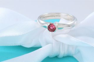 Tiffany & Co Sterling Silver Pink Sapphire Stack Band Ring Size 7,  Pouch Rare