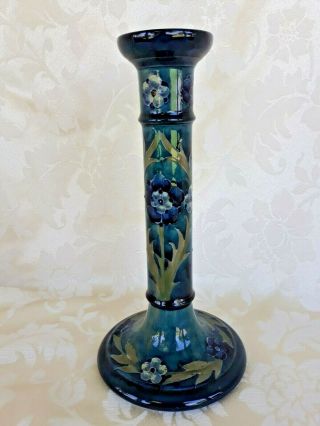 RARE Vintage Wm Moorcroft England Pottery Candlestick Signed Blue Green 1920 ' s 2