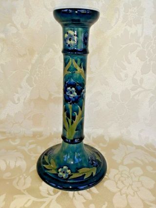 RARE Vintage Wm Moorcroft England Pottery Candlestick Signed Blue Green 1920 ' s 3