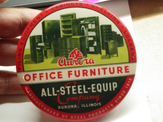 Antique Celluloid Pocket Mirror Adv Paperweight Aurora Office Furniture Illinois